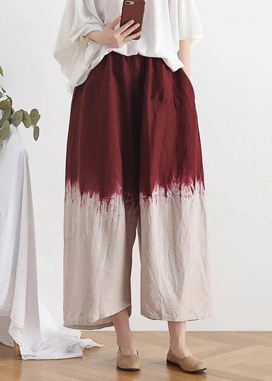 2021 new retro national style skirt pants red gradient loose large size cotton and linen casual pants