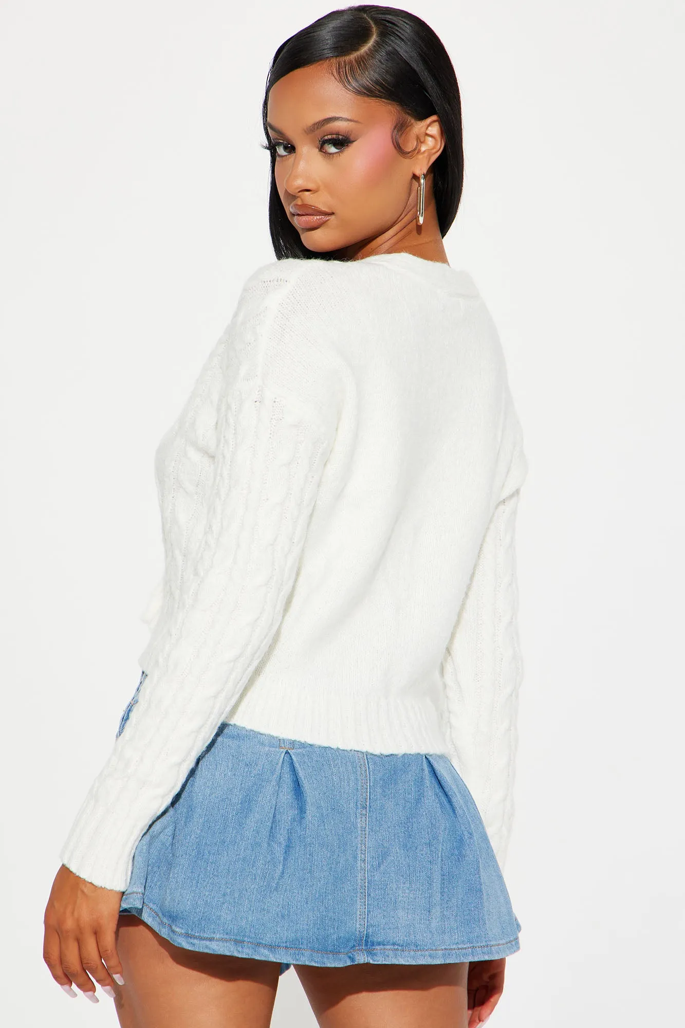 Always At My Level Cable Knit Cardigan - Off White