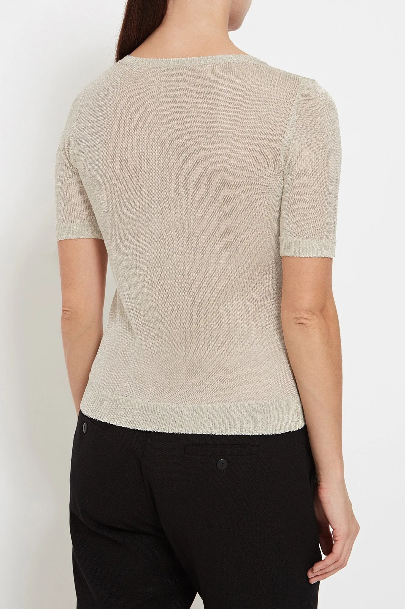 Amia Top: Metallic Open-Knit Top