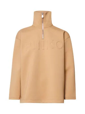 Beige Stretch Jersey Sweatshirt with Logo