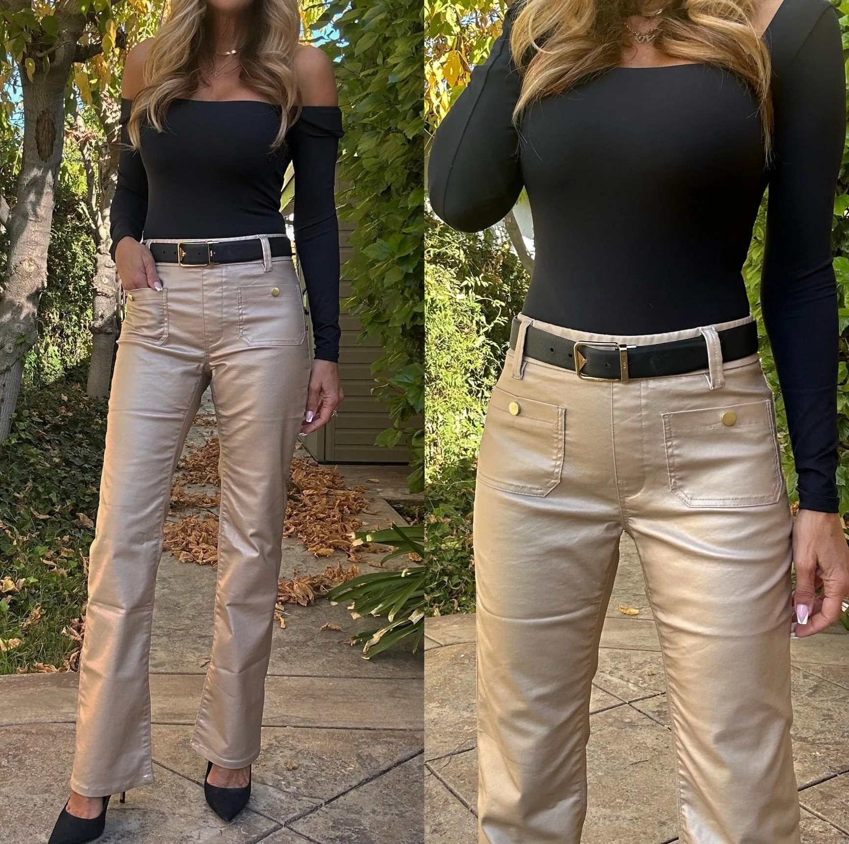 Bevy Flog Jerome Pant in Beige/gold Vegan w/buttons