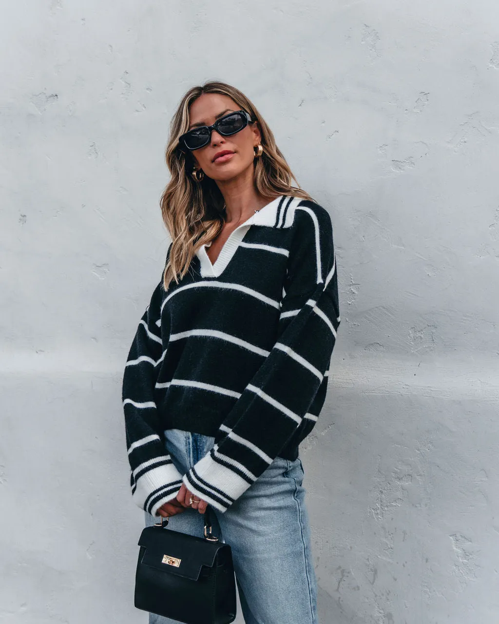 Black and White Stripe Collared Sweater - FINAL SALE