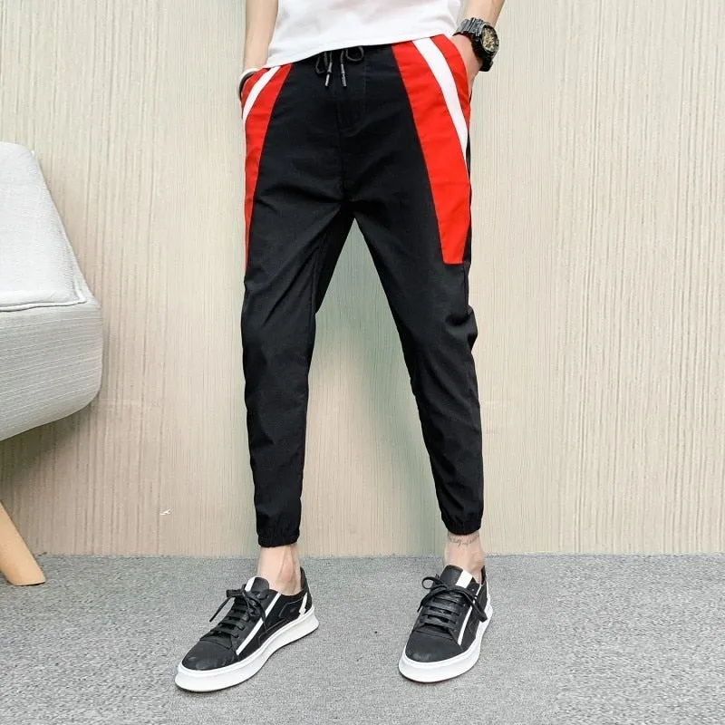 Black with Red Splice Detail Men Jogger Pants