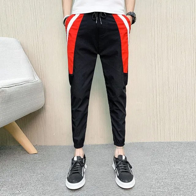 Black with Red Splice Detail Men Jogger Pants