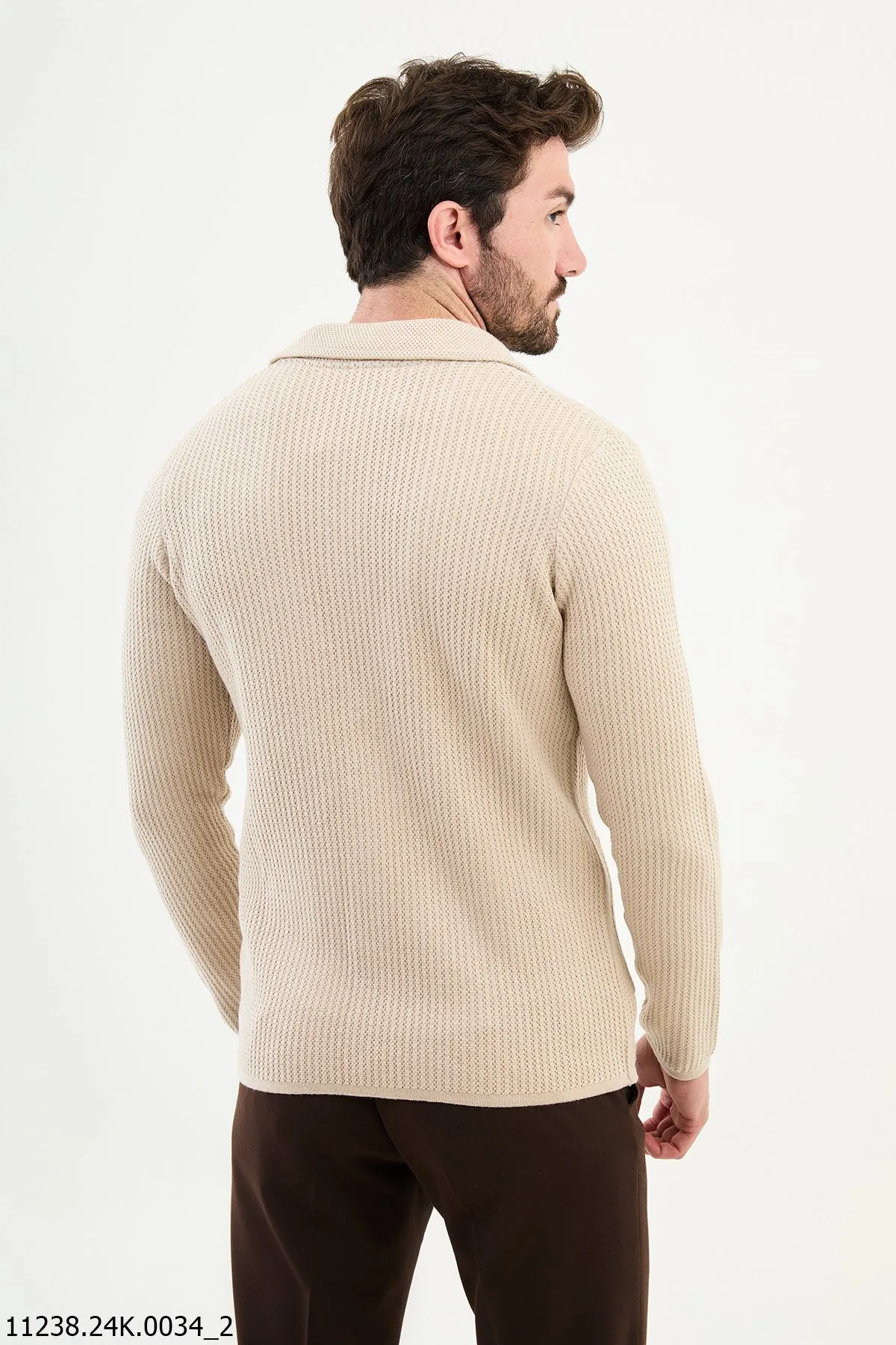 Bojoni Chicago Slim Fit Beige Knitwear Cardigan Sweater