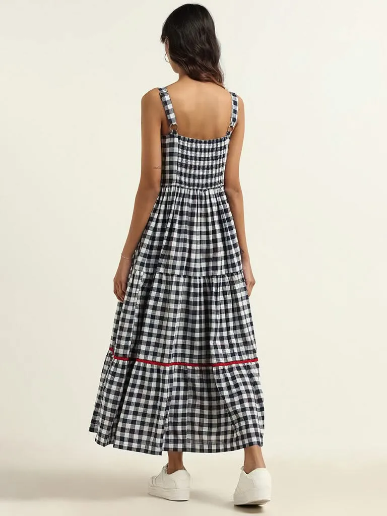 Bombay Paisley Blue Checked Cotton Dress