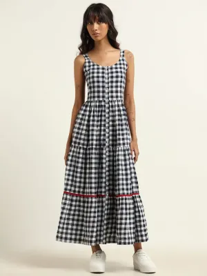 Bombay Paisley Blue Checked Cotton Dress