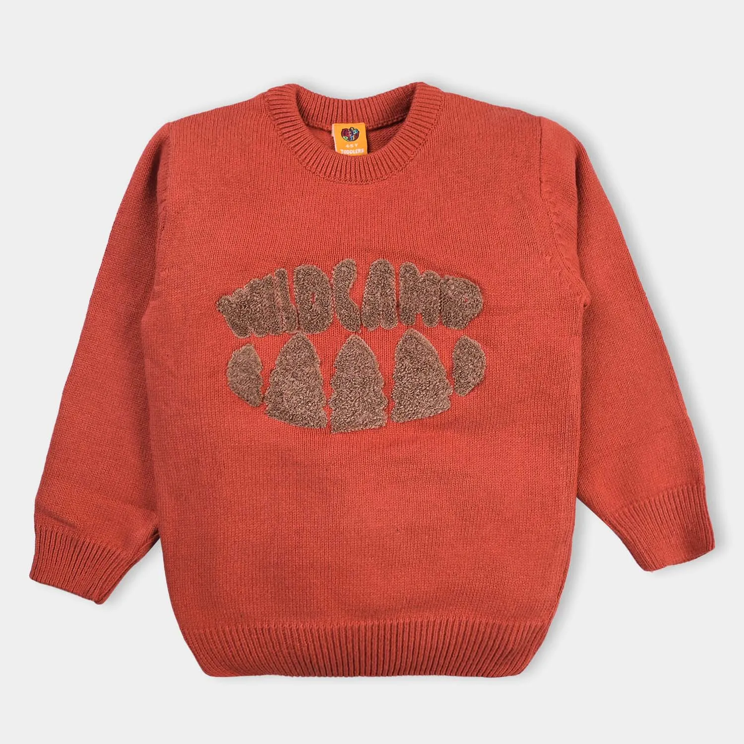 Boys Cotton Full Sleeves Sweater Embroidered-Rust