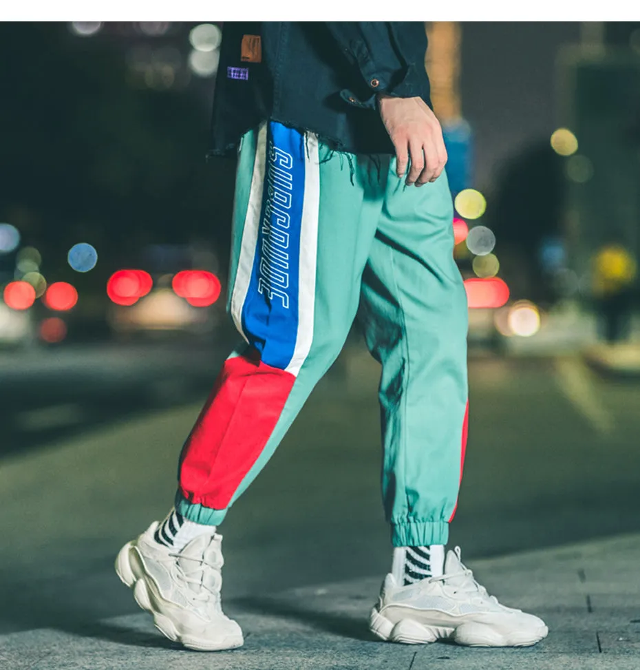 Bright Color Block Patchwork Men Jogger Sweat Pants