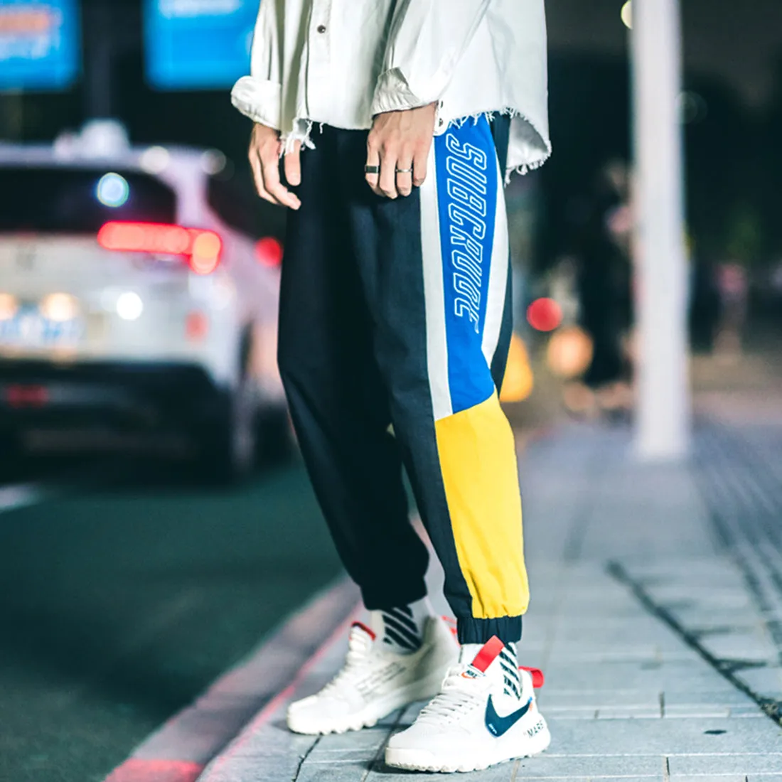 Bright Color Block Patchwork Men Jogger Sweat Pants