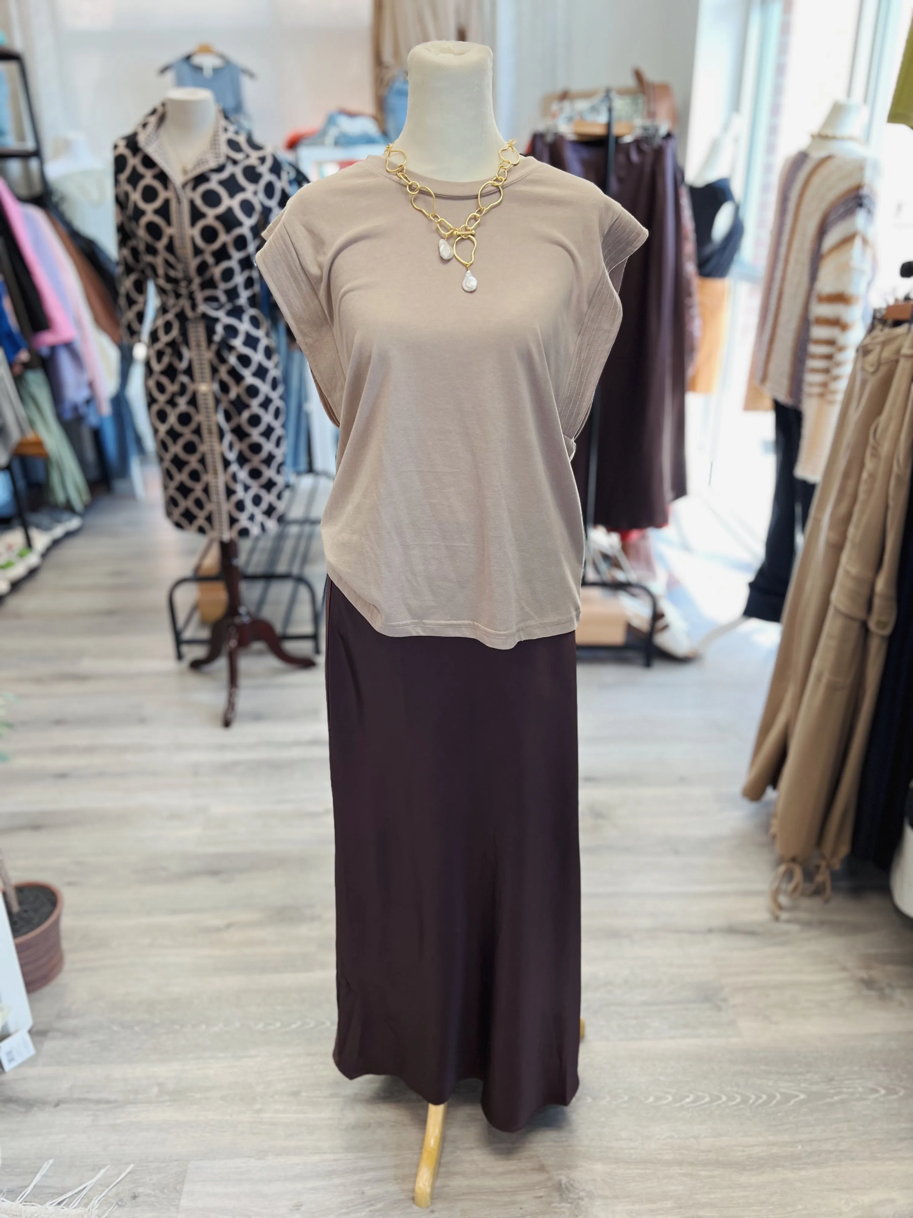 Brown Satin Maxi Skirt