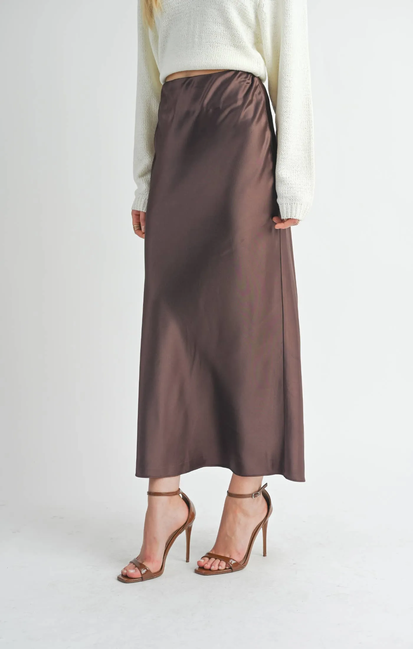 Brown Satin Maxi Skirt