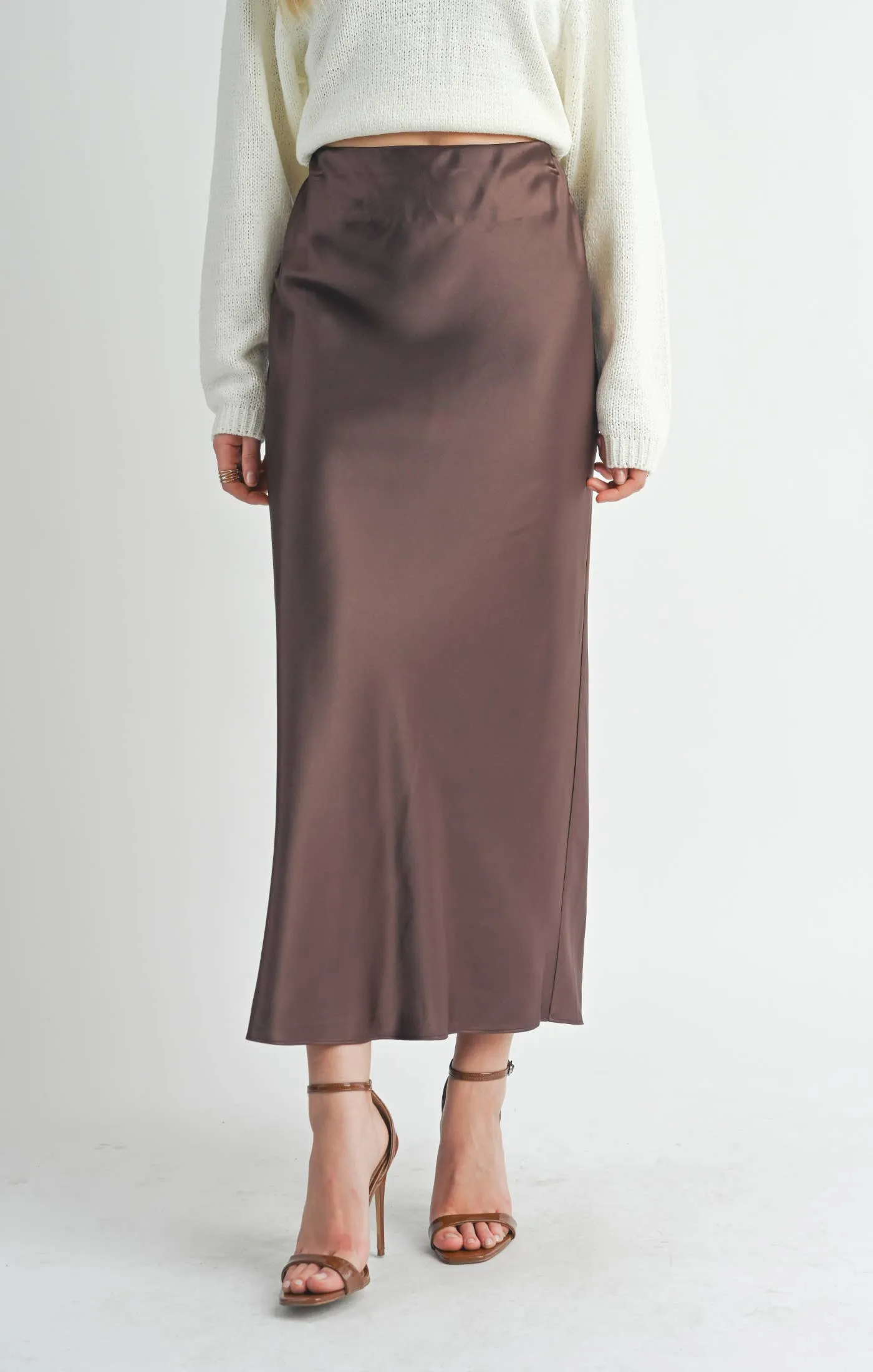 Brown Satin Maxi Skirt