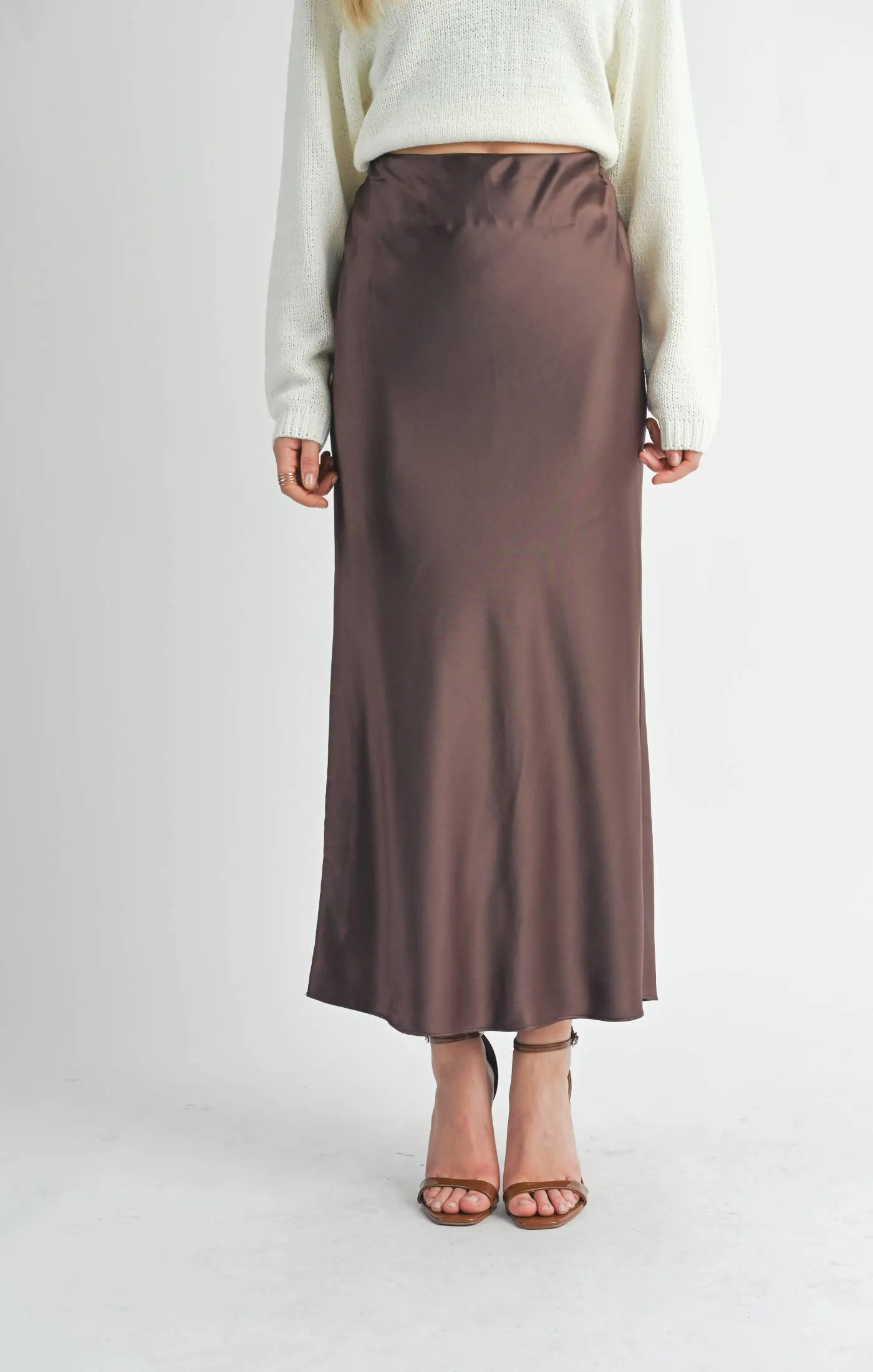 Brown Satin Maxi Skirt