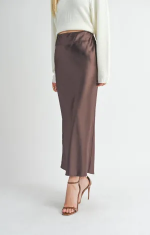 Brown Satin Maxi Skirt