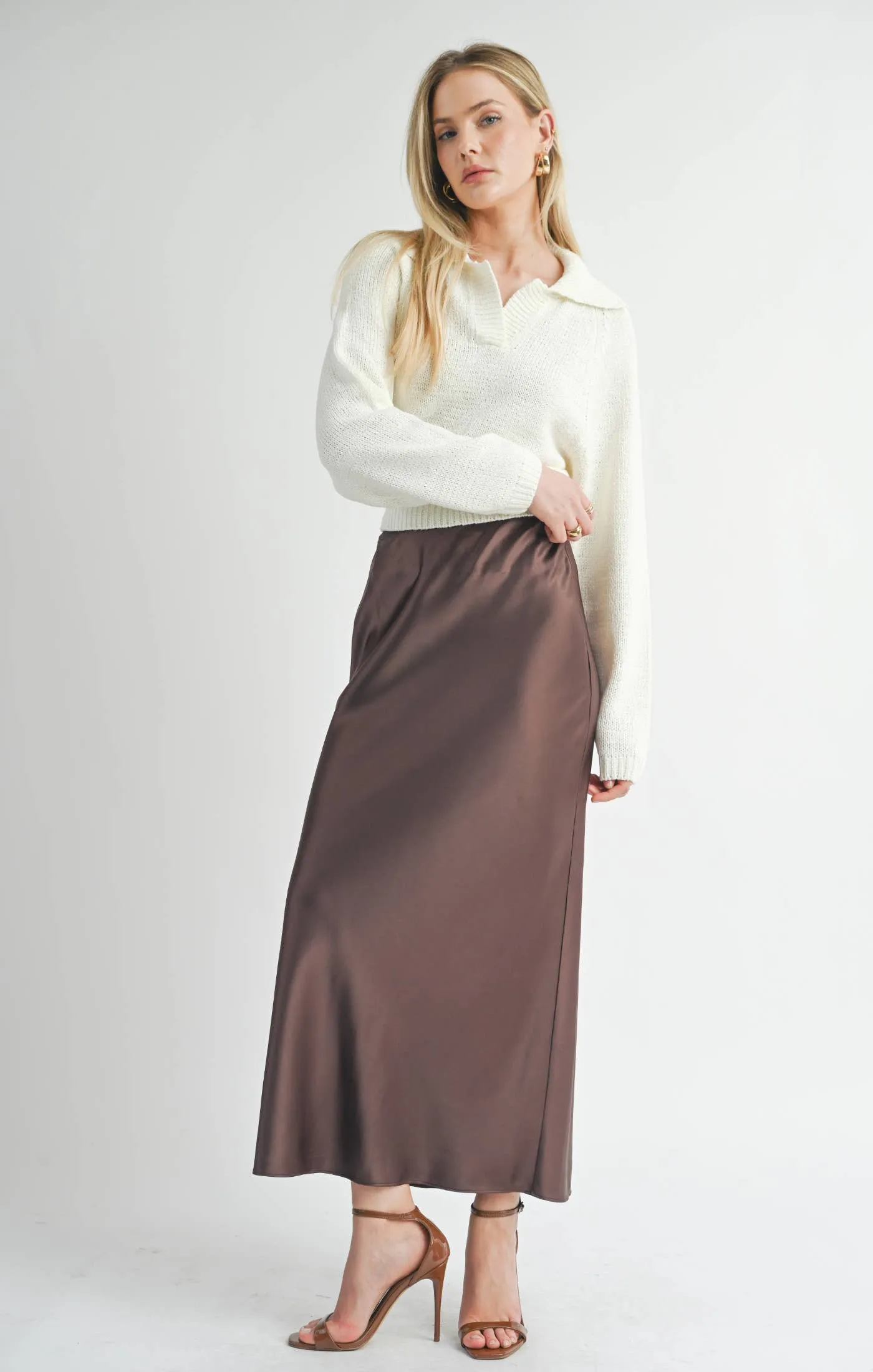 Brown Satin Maxi Skirt