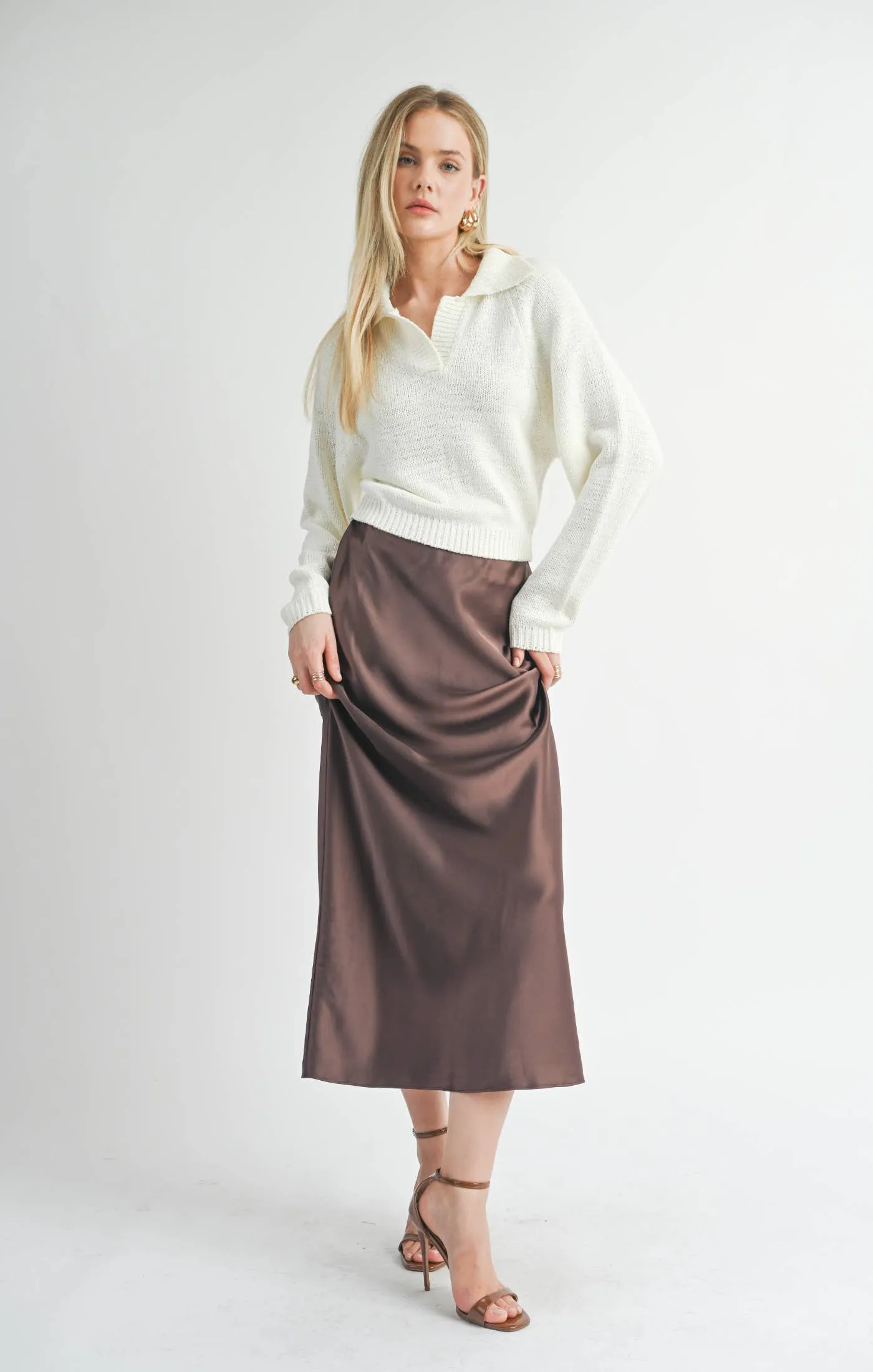 Brown Satin Maxi Skirt