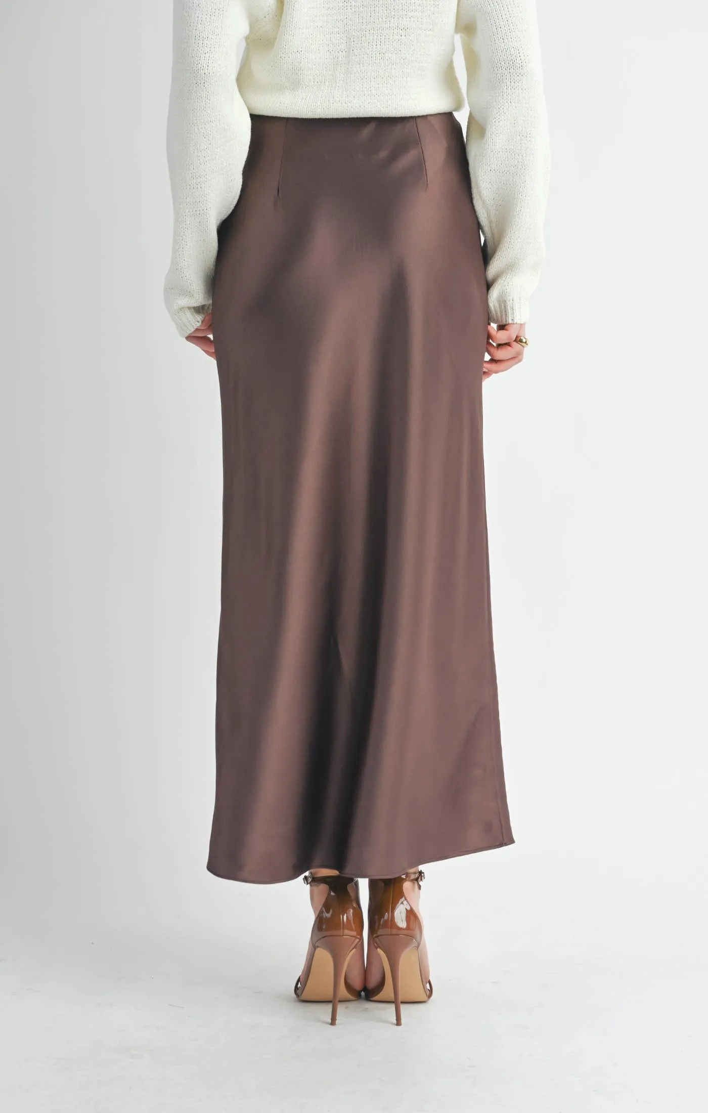 Brown Satin Maxi Skirt