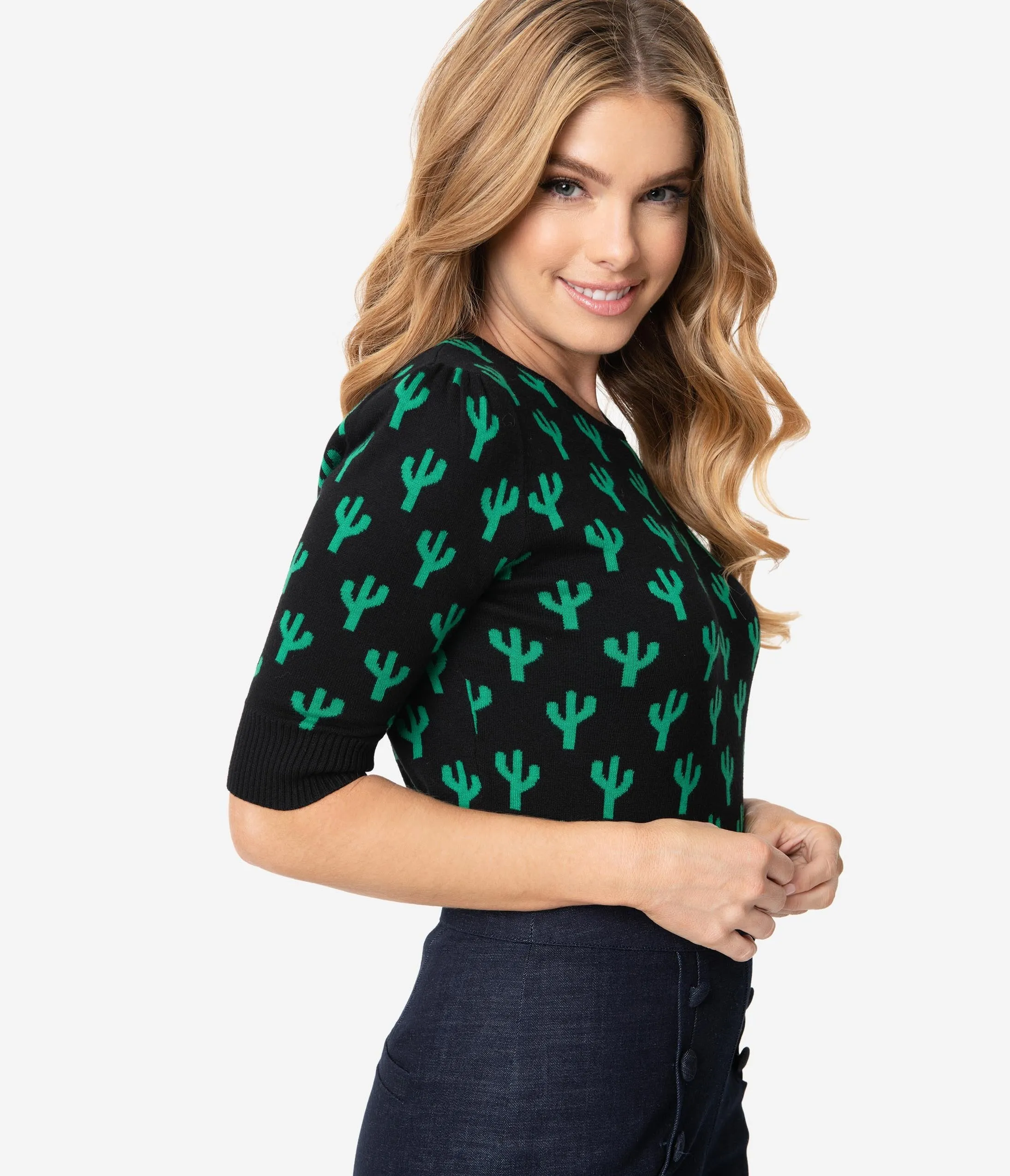 Collectif Black & Green Cactus Chrissie Knit Sweater