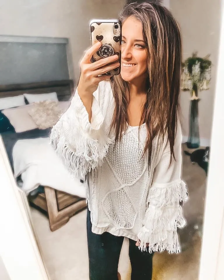 Cream Pria Fringe Sweater