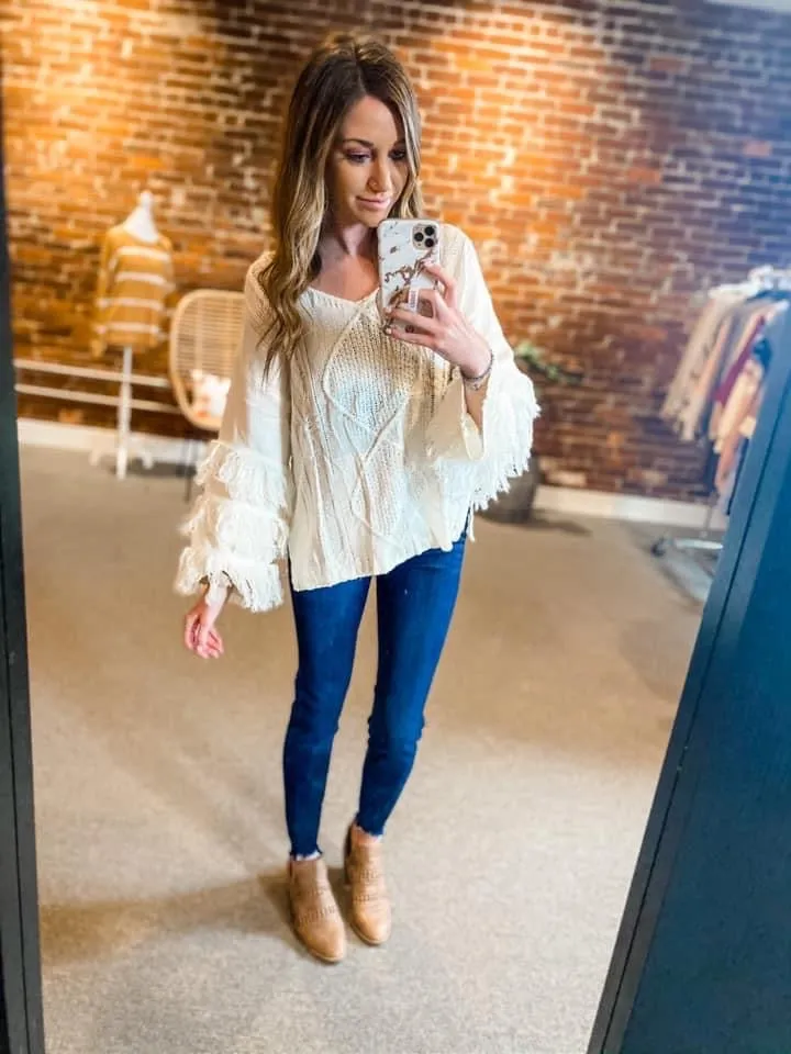 Cream Pria Fringe Sweater