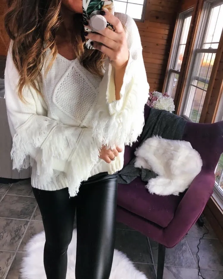 Cream Pria Fringe Sweater