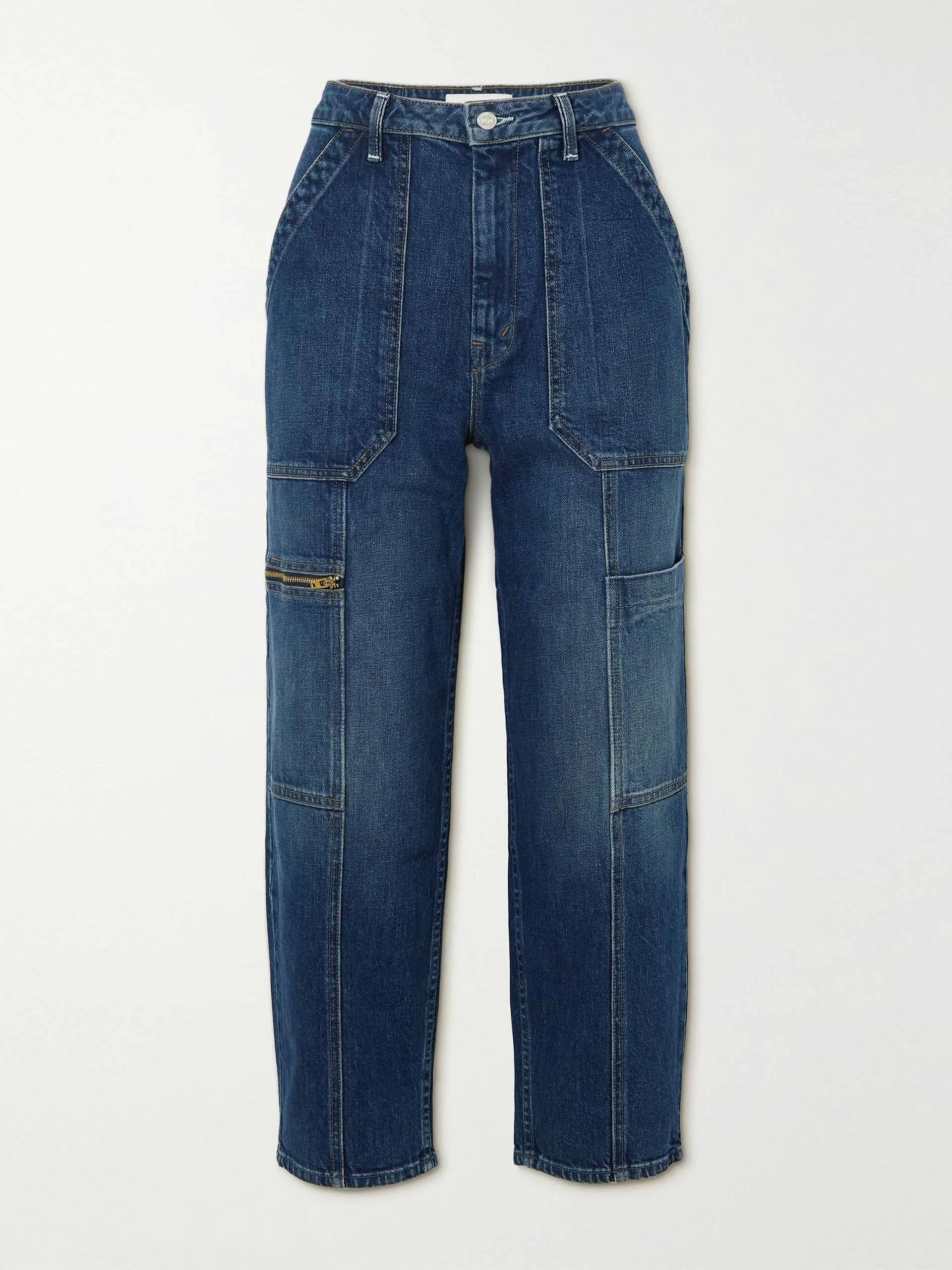 Cropped high-rise straight-leg cargo jeans