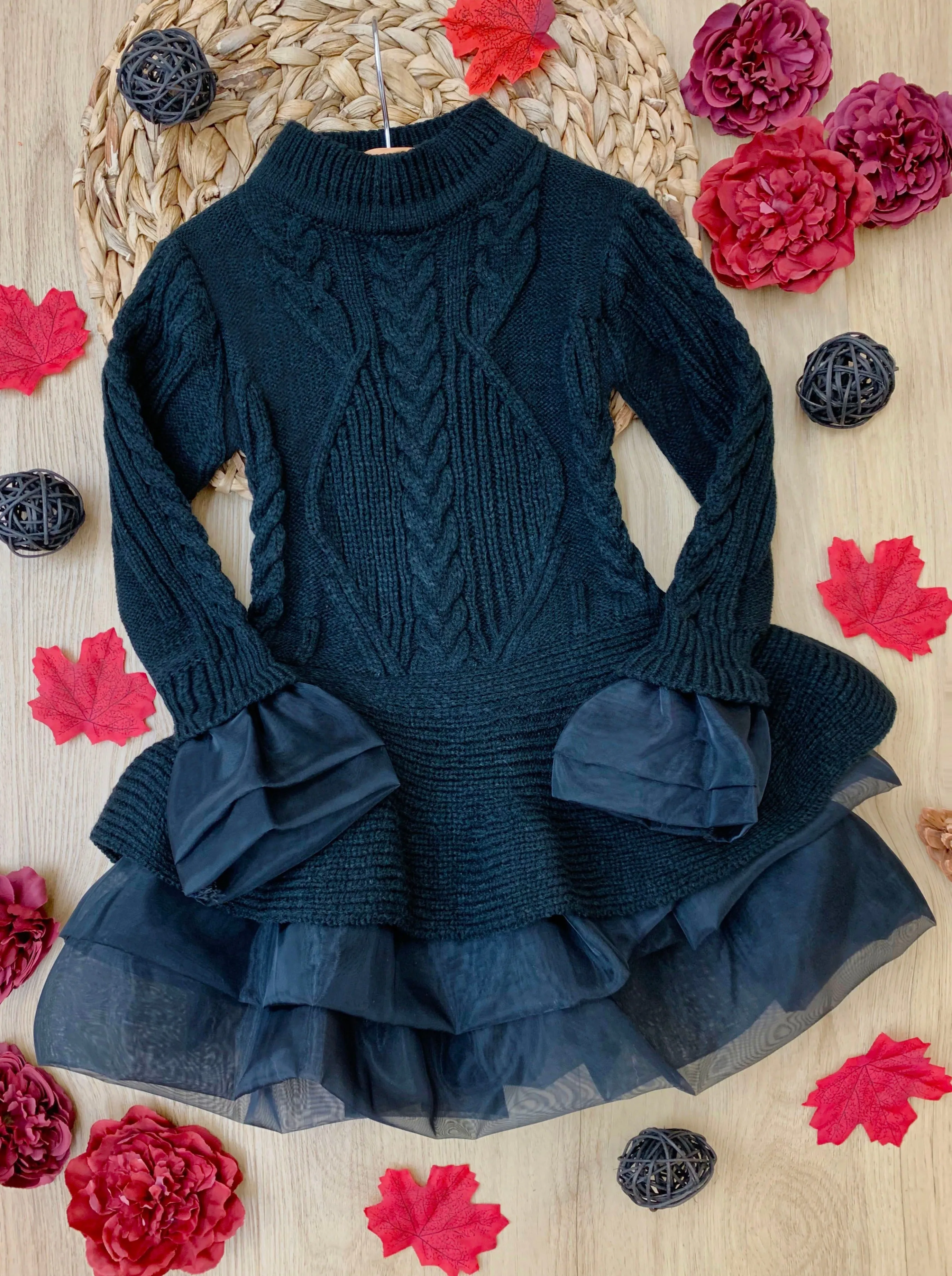 Cute As Pie Black Cable Knit Tutu Sweater