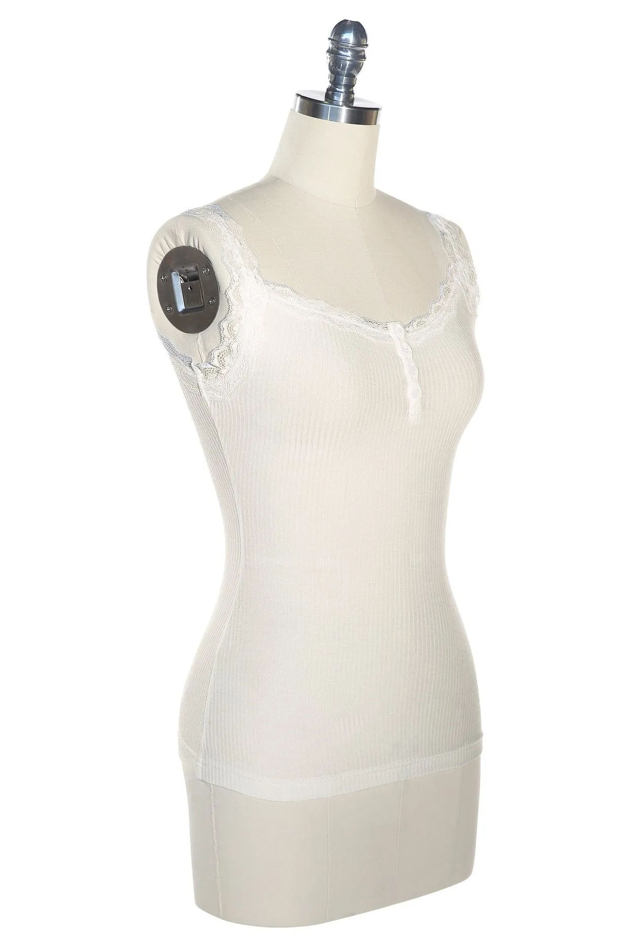 D'Amour Lace Trim Singlet (Off White)