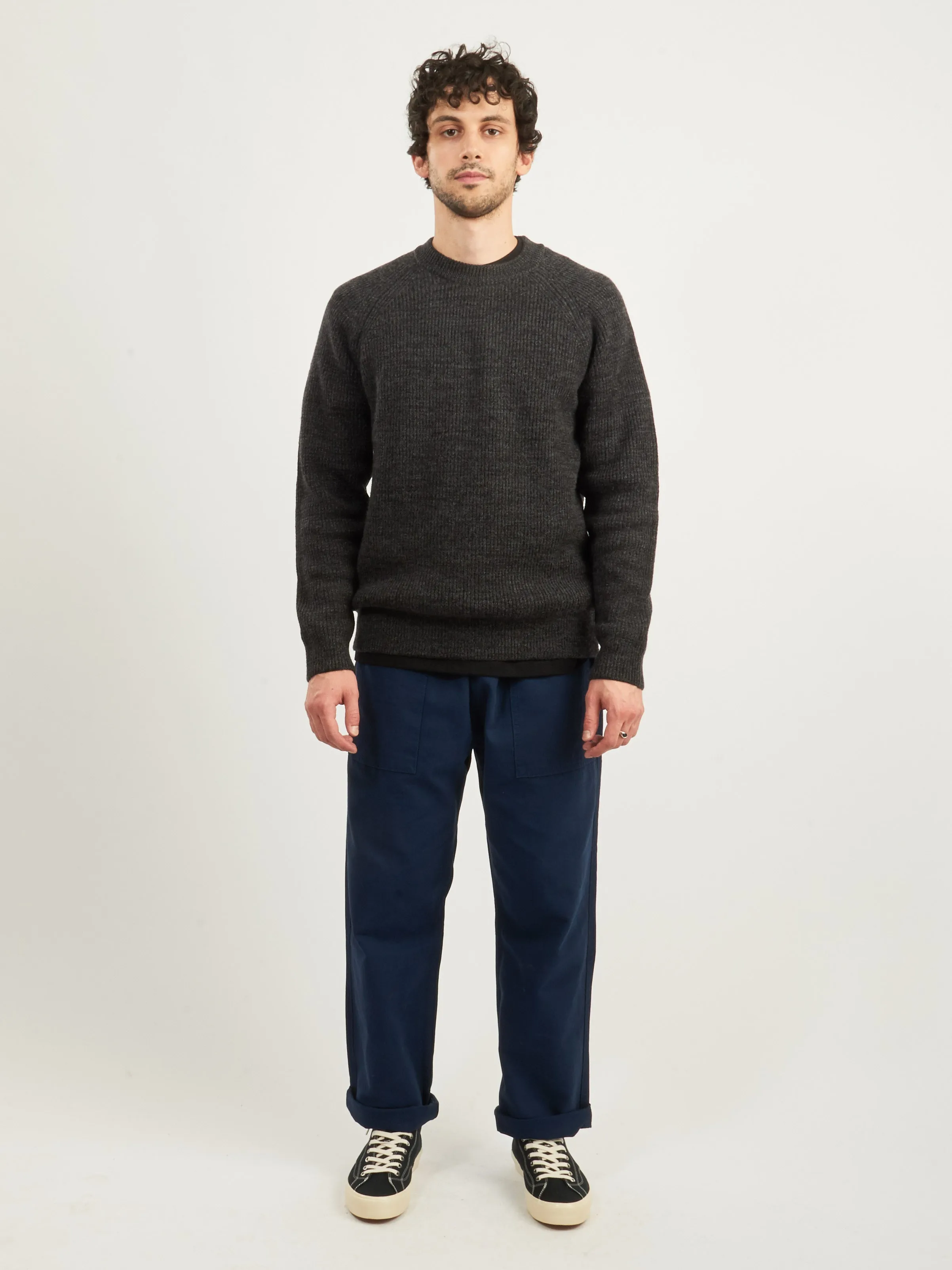 Dark Grey Melange Roald Wool Cotton Rib Sweater