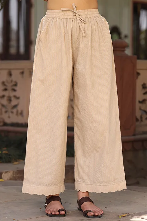 Dharan Scallop Cotton Beige Pants