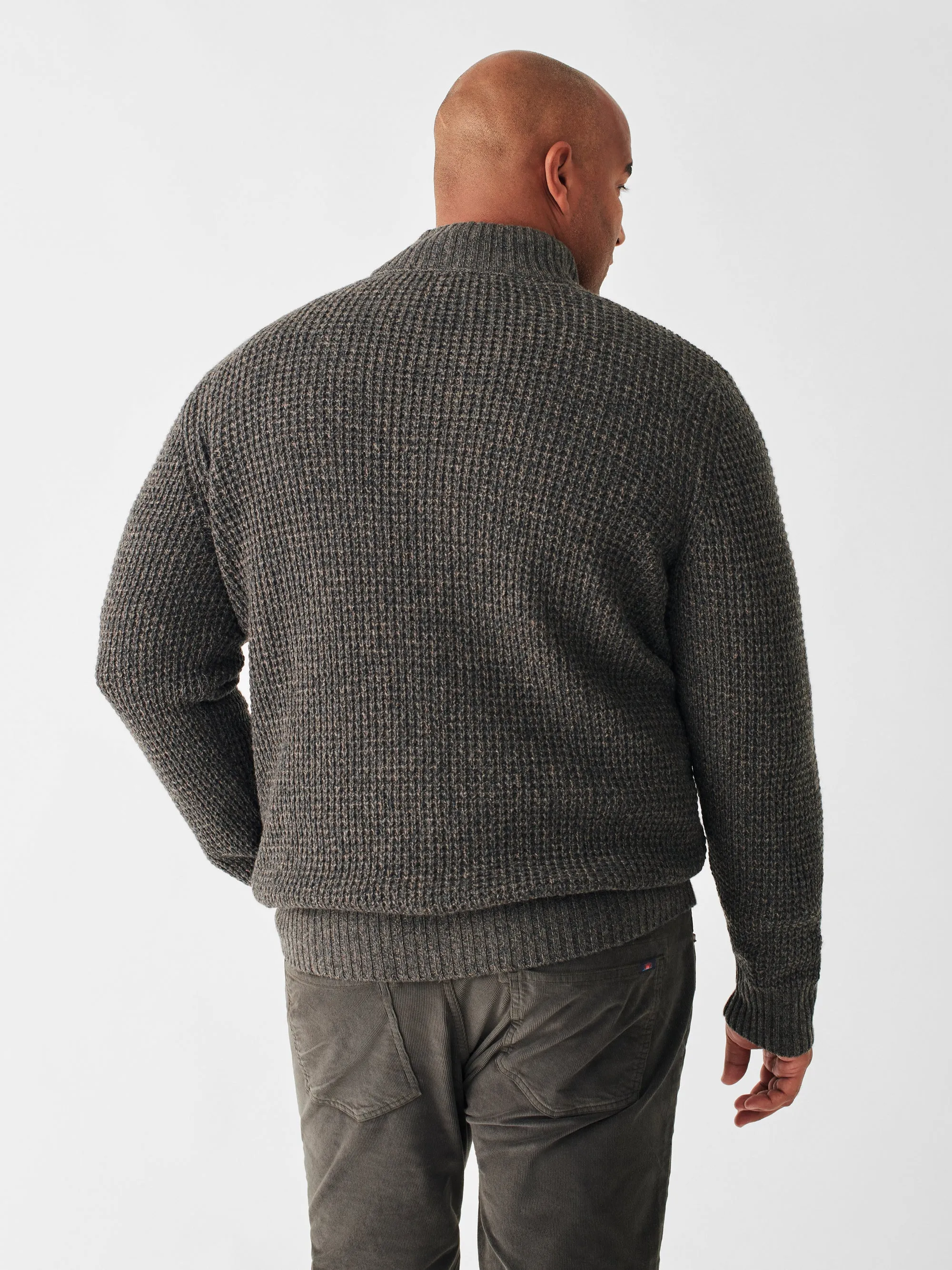 Faherty Cashmere Wool Quarter Button Sweater in Charcoal Melange