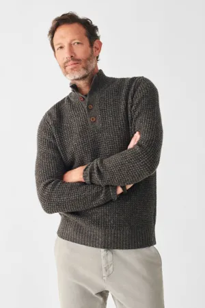 Faherty Cashmere Wool Quarter Button Sweater in Charcoal Melange