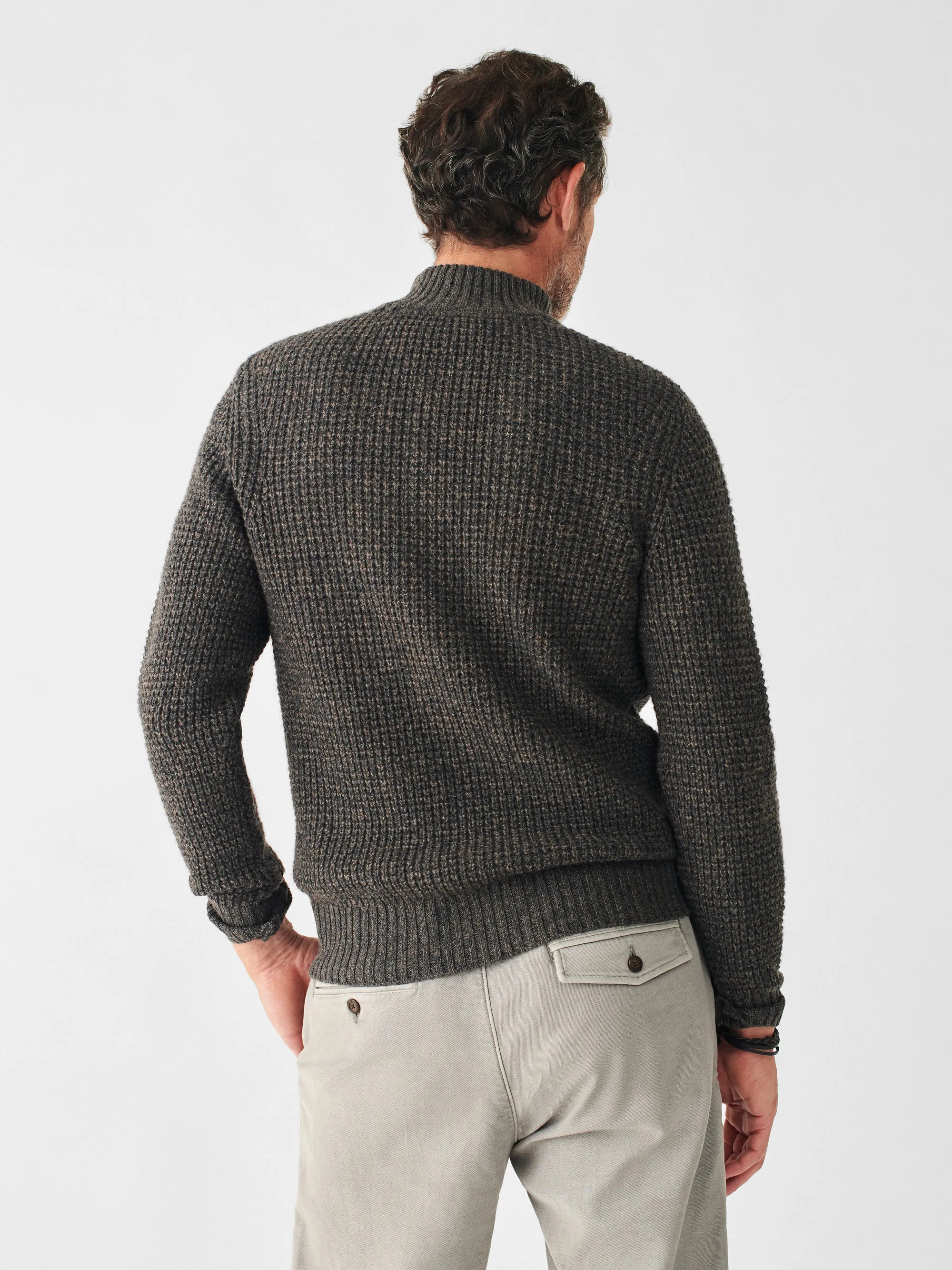 Faherty Cashmere Wool Quarter Button Sweater in Charcoal Melange