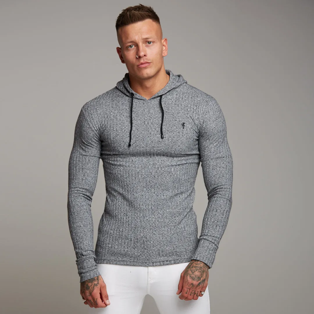 Father Sons Classic Grey & Black Ribbed Knit Hoodie Jumper - FSH174