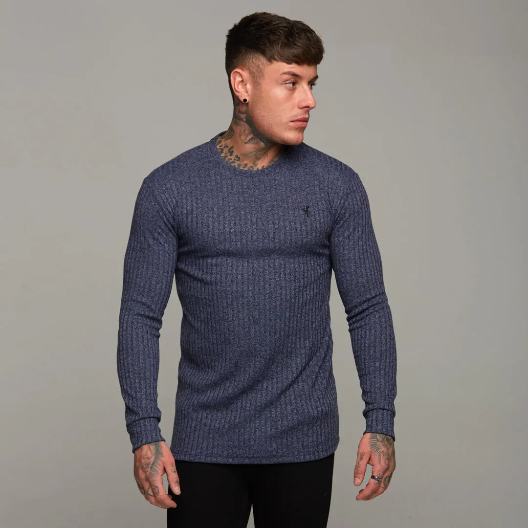 Father Sons Classic Navy Ribbed Knit Super Slim Crew - FSH114