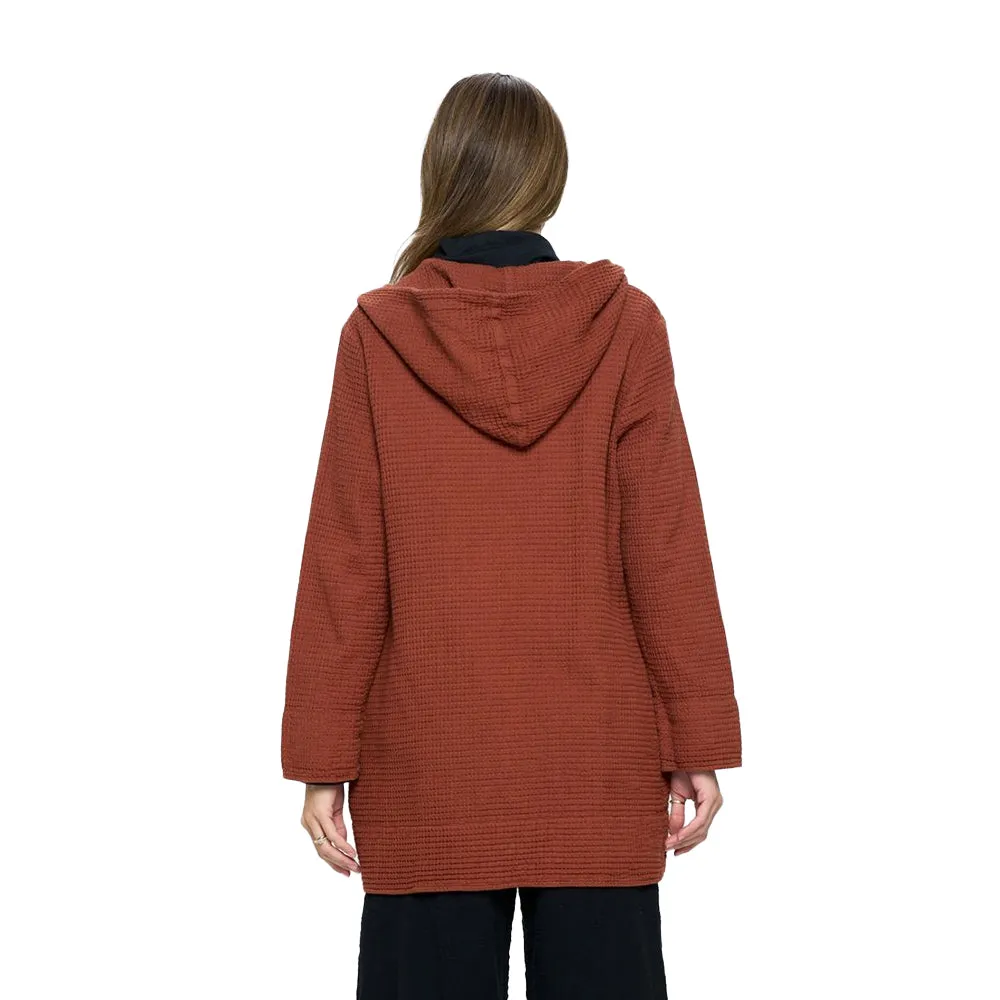 Focus Long One-Button Waffle Jacket in Clay Red - FW138-CLR