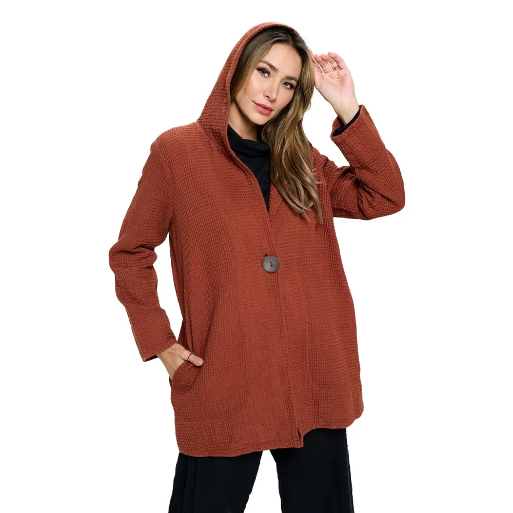 Focus Long One-Button Waffle Jacket in Clay Red - FW138-CLR