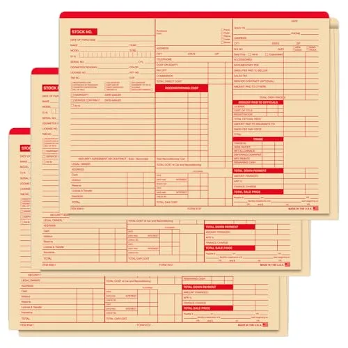 Heavy Stock 3-in-1 Deal Jackets for Automotive Dealerships (Form #237) - 125# Heavy Duty Buff Stock (9 Pt.) - 12" × 9" Size with 1/2" Extension - Tall Side Printing - Shrink-Wrapped (100/Pack)