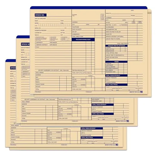 Heavy Stock 3-in-1 Deal Jackets for Automotive Dealerships (Form #237) - 125# Heavy Duty Buff Stock (9 Pt.) - 12" × 9" Size with 1/2" Extension - Tall Side Printing - Shrink-Wrapped (100/Pack)