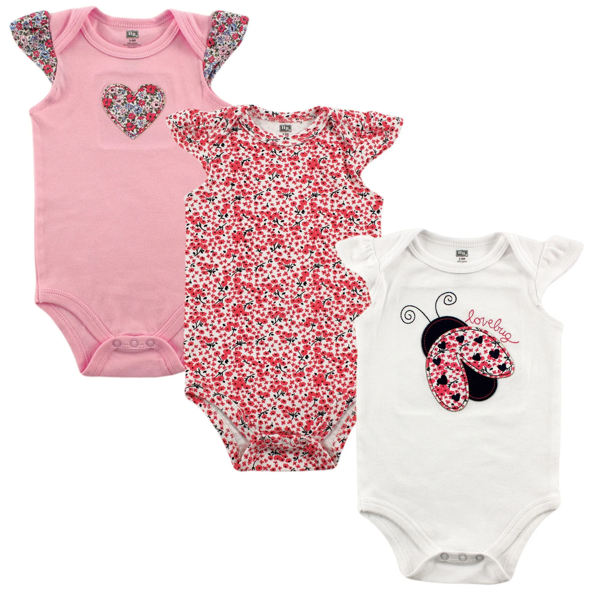 Hudson Baby Cotton Bodysuits, Love Bug 3-Pack