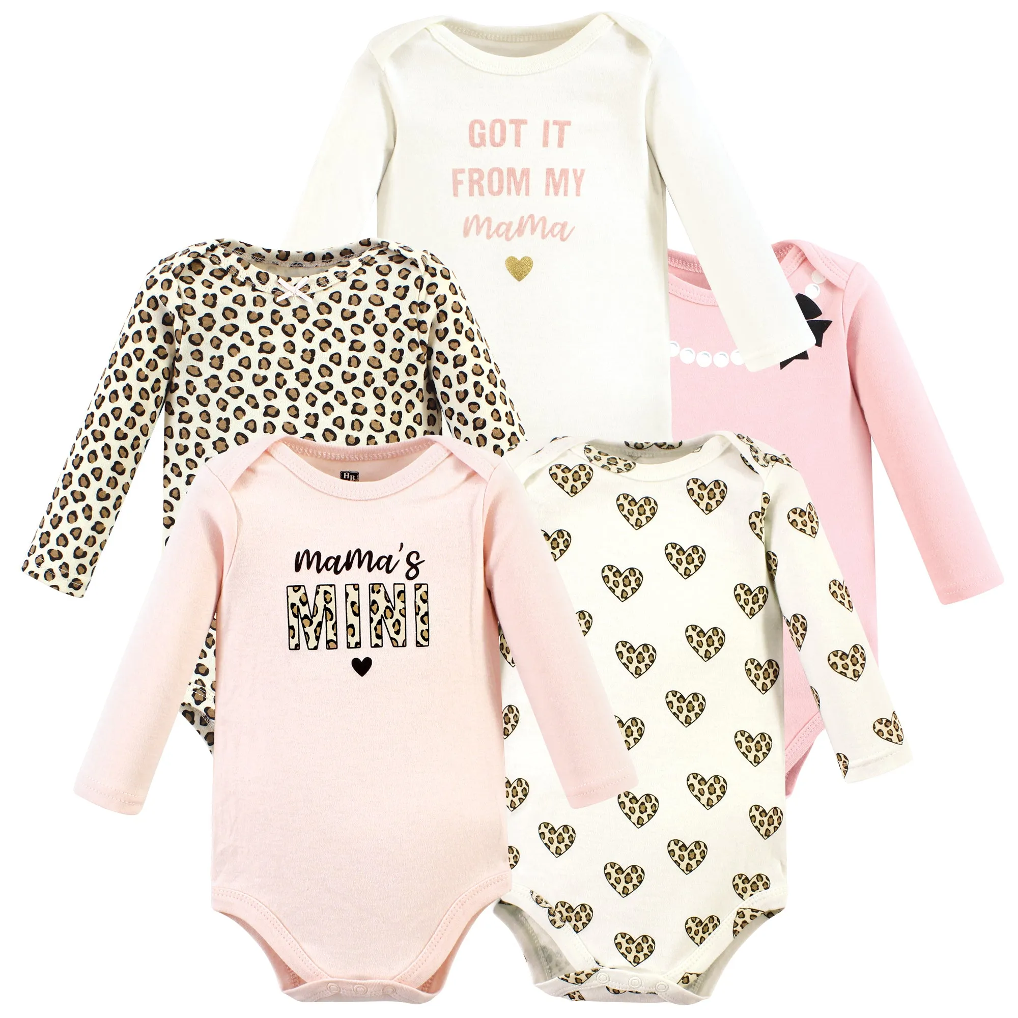 Hudson Baby Cotton Long-Sleeve Bodysuits, Leopard Hearts