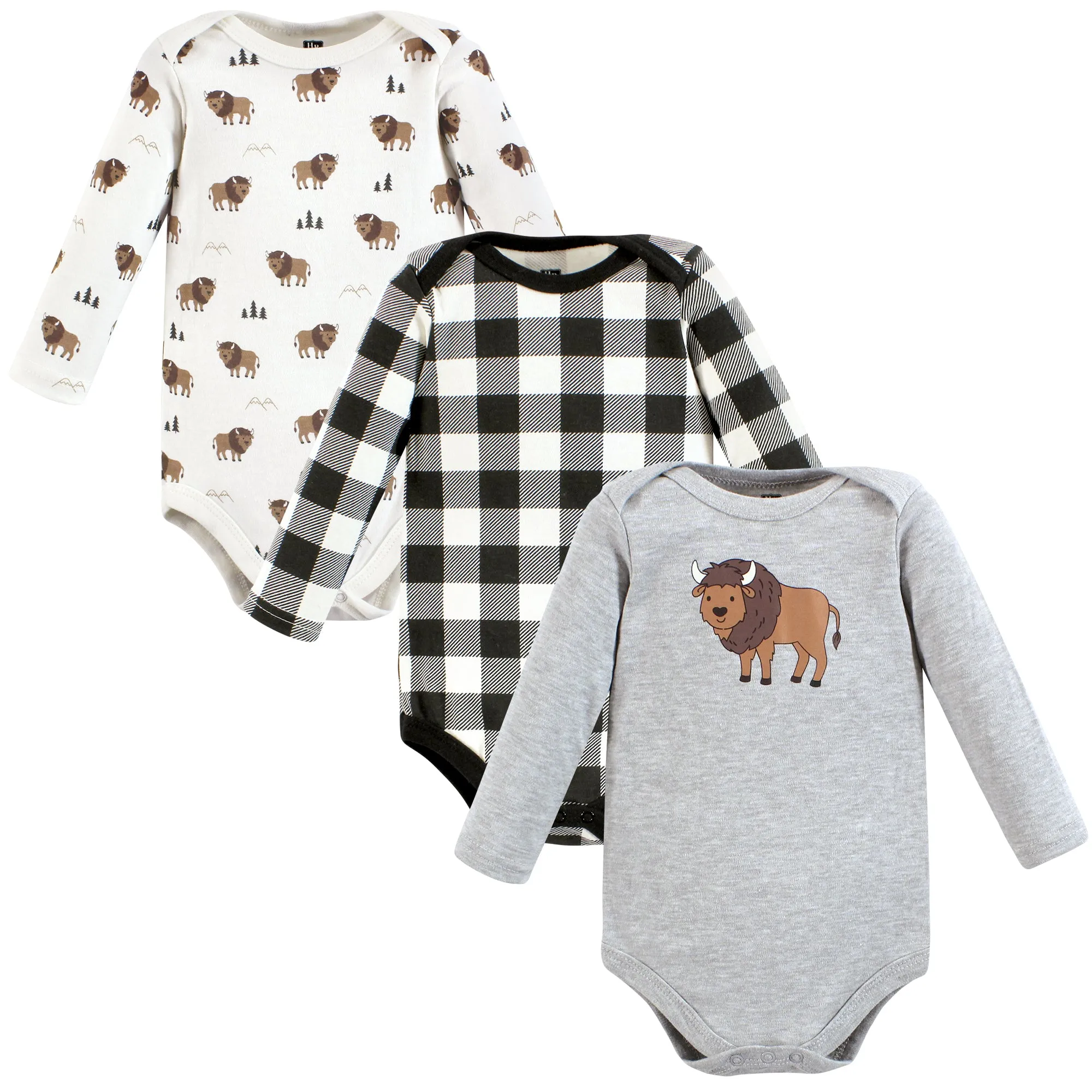 Hudson Baby Cotton Long-Sleeve Bodysuits, Wild Buffalo 3-Pack