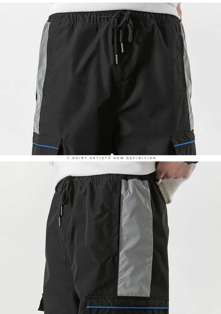 Japanese Style Drawstring Tactical Cargo Spliced Men Pants