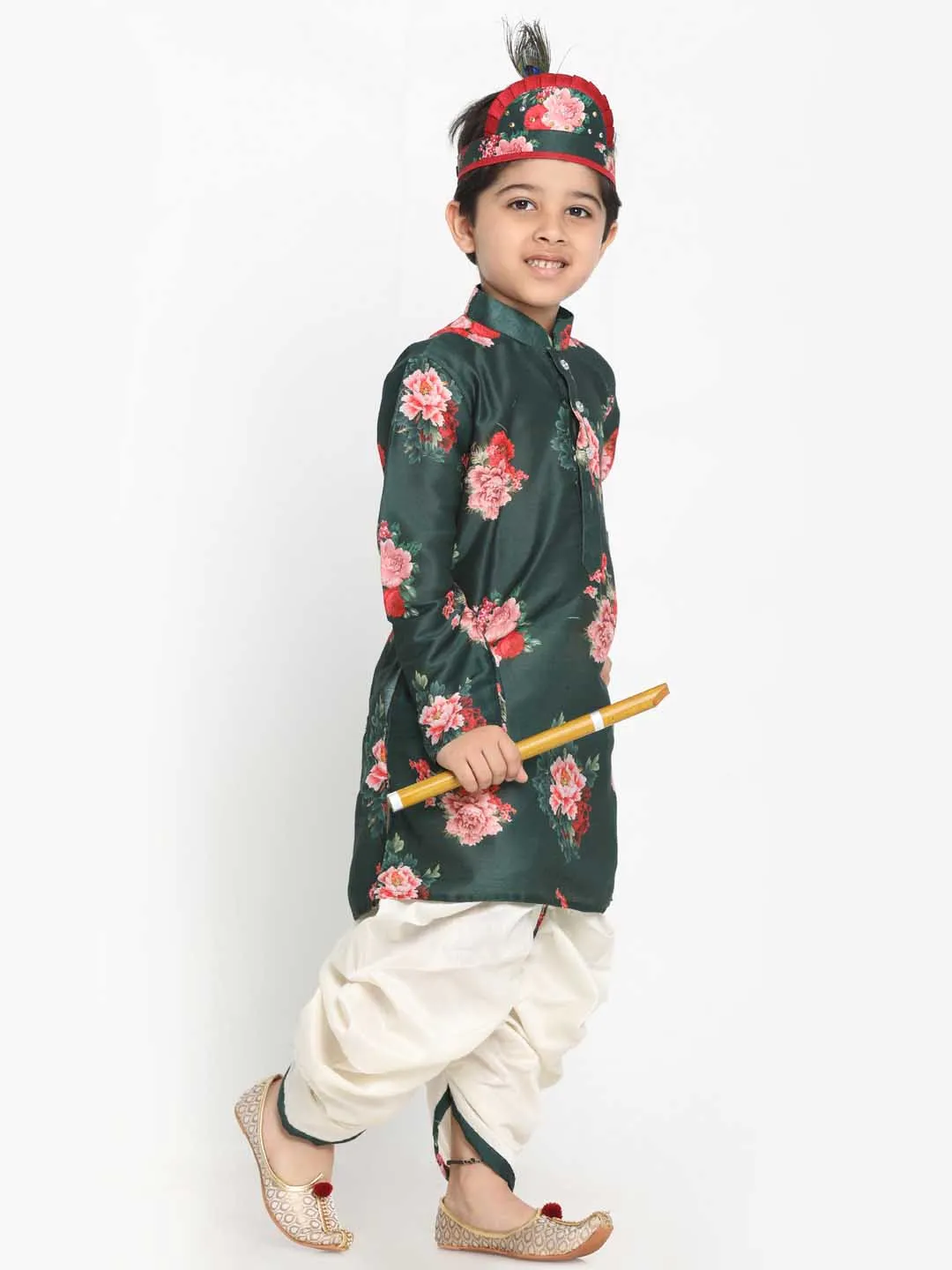 Jashvi Boy's Yellow Krishna Style Kurta and Dhoti Set