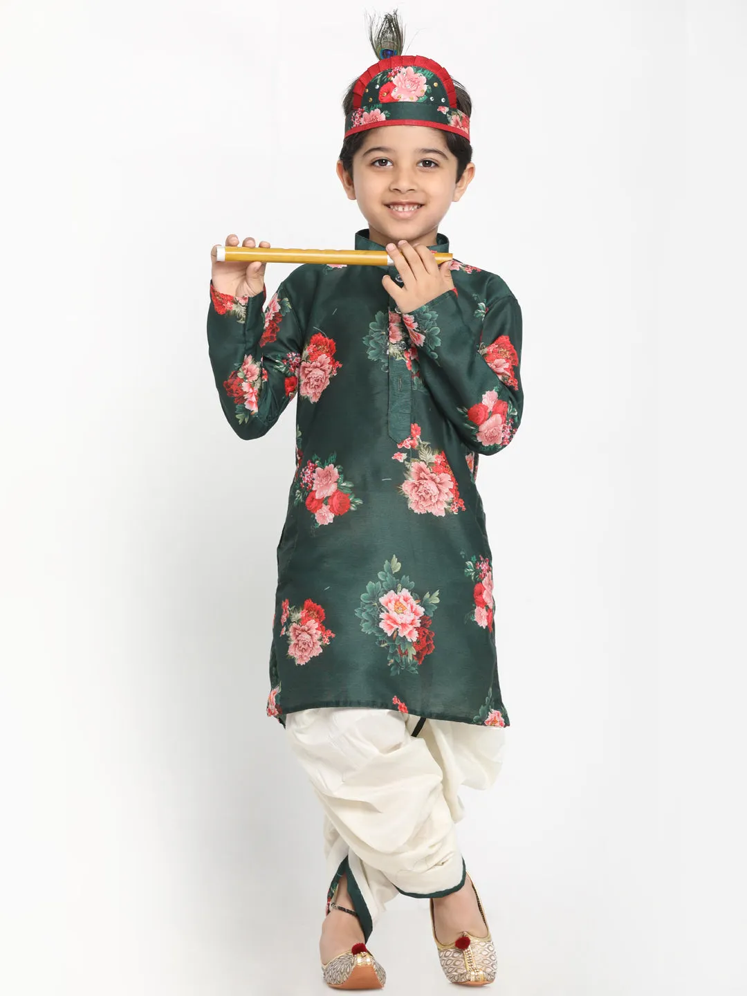 Jashvi Boy's Yellow Krishna Style Kurta and Dhoti Set