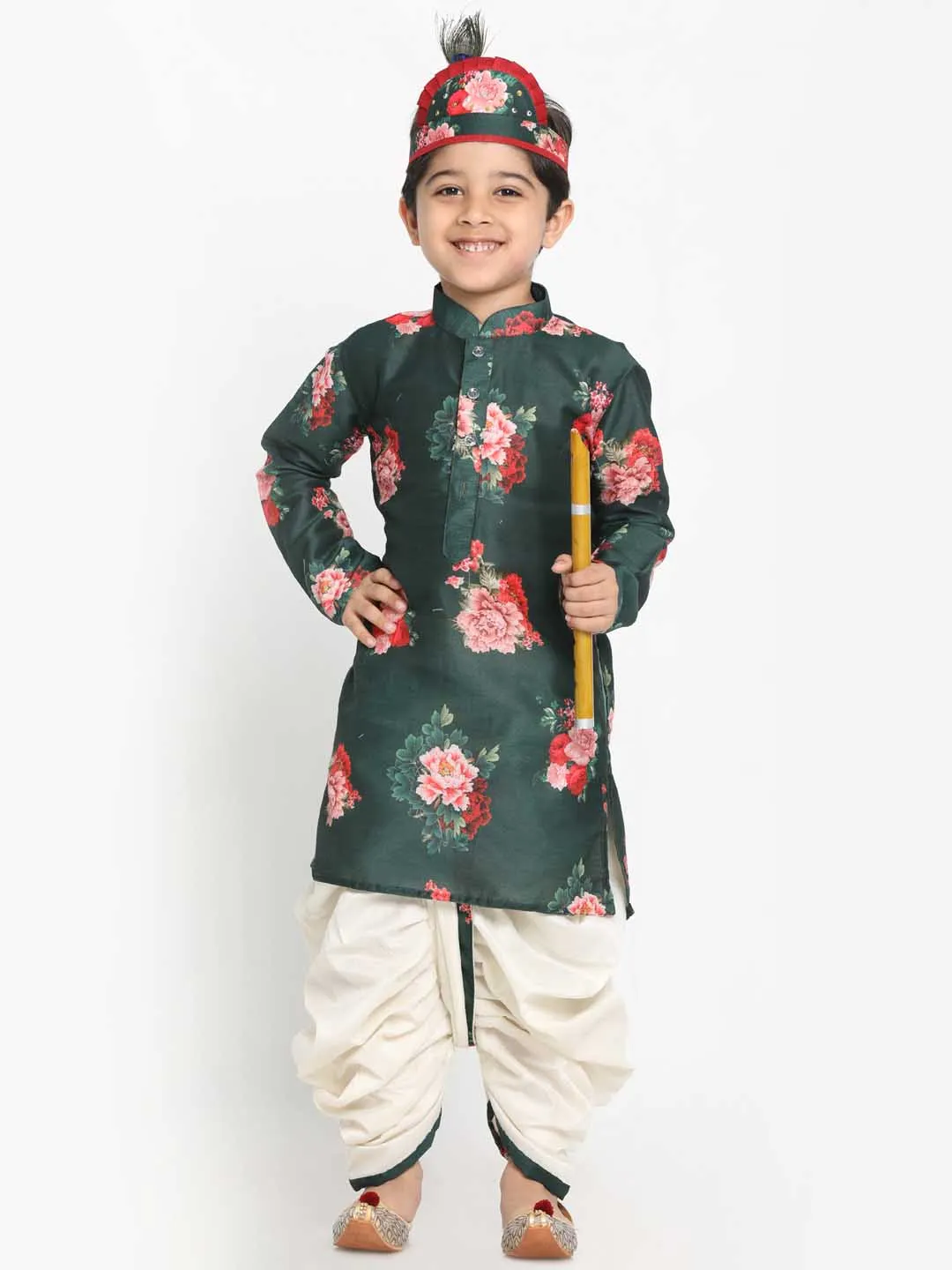 Jashvi Boy's Yellow Krishna Style Kurta and Dhoti Set