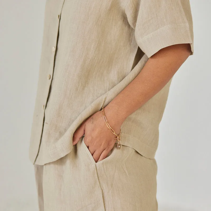 Linen Co Ord Set For Women | Shirt & Pant | Oversized | Natural