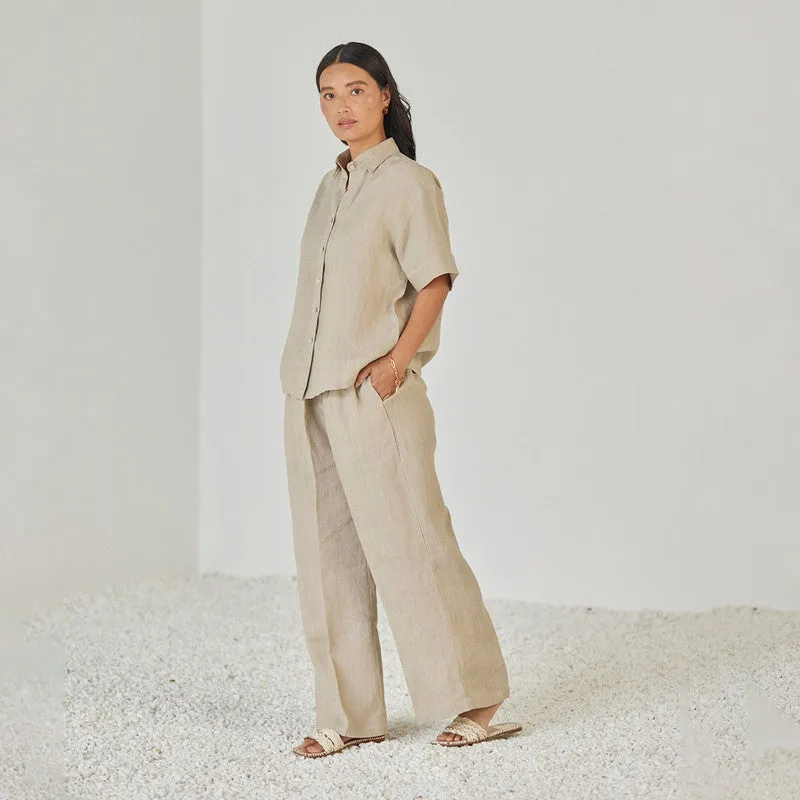 Linen Co Ord Set For Women | Shirt & Pant | Oversized | Natural