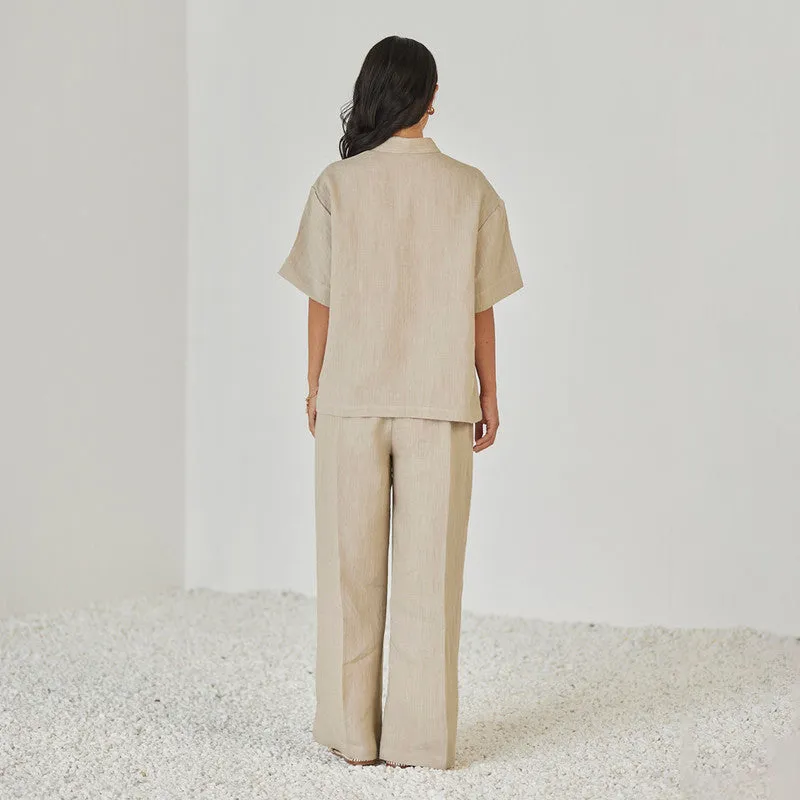 Linen Co Ord Set For Women | Shirt & Pant | Oversized | Natural